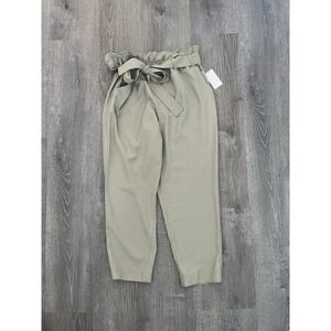 A New Day Pants Womens Size XL Green High Rise Paperbag Tie Waist Ankle NWT